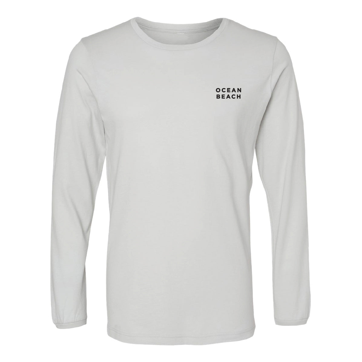 Screen-printed Ocean Beach t-shirt by Golden Gate National Parks Conservancy, white long-sleeve with black text on chest