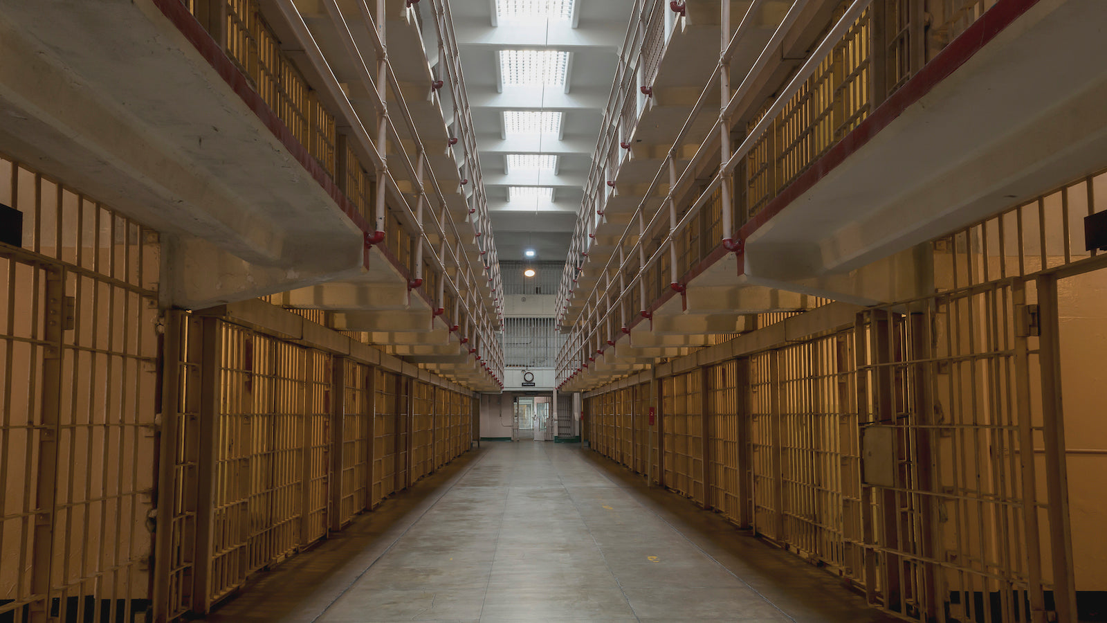 Interior view of Alcatraz cellhouse, view down Broadway to Times Square
