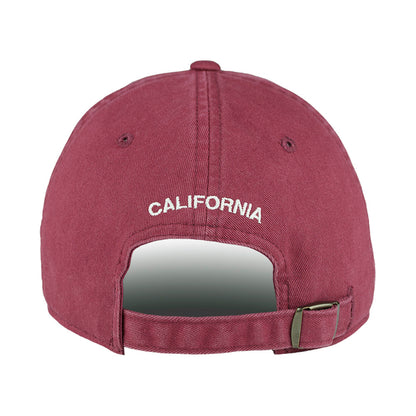 Maroon cap with 'California' embroidered on the back against a white background