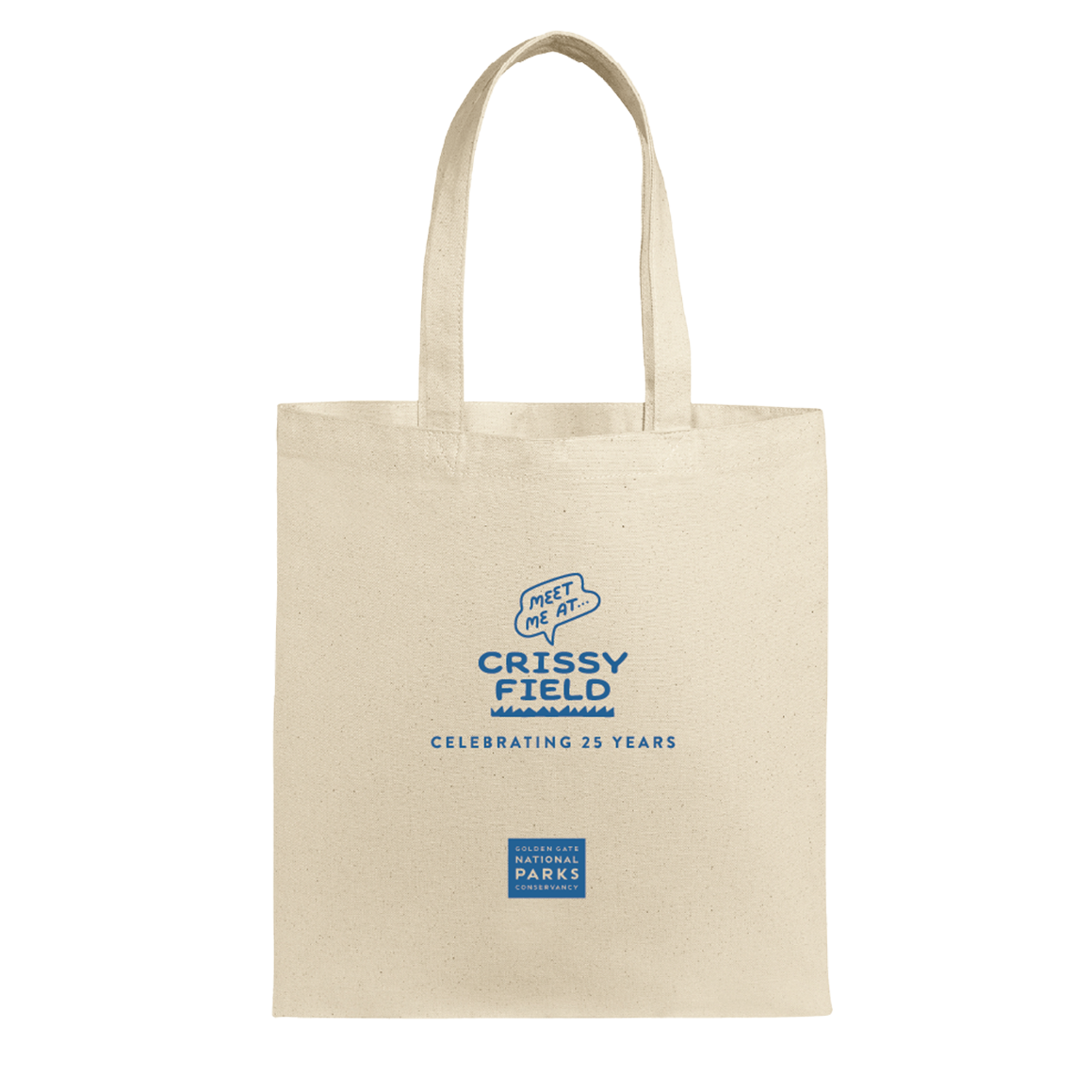 Canvas tote bag with screen-printed illustrations of Crissy Field Celebrating 25 Years Anniversary by Golden Gate National Parks Conservancy