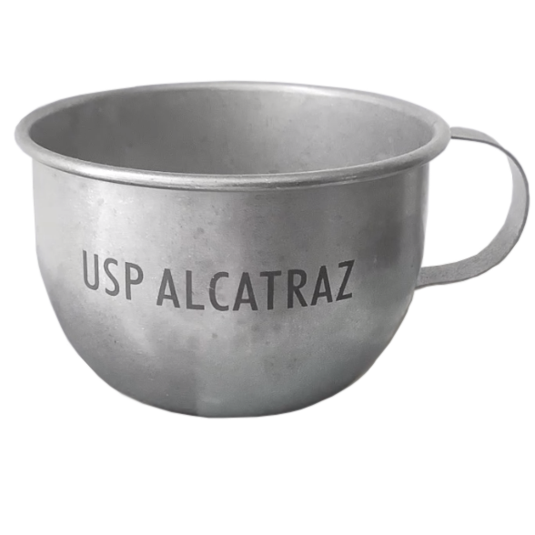 Replica US Penitentiary Alcatraz inmate dining hall cup, made from food-grade stainless steel (grade 304, 18/8).