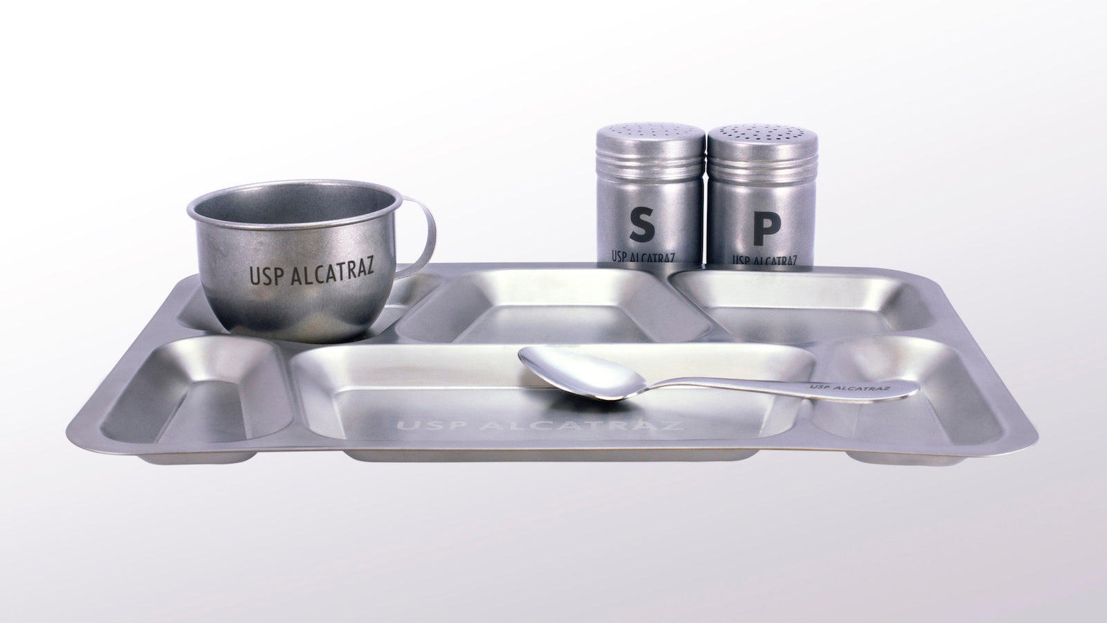 Replica US Penitentiary Alcatraz Dining Hall products, inmate cup, tray, escape spoon, etc.