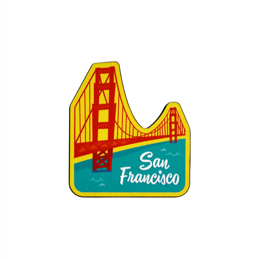 Magnet with Golden Gate Bridge design and 'San Francisco' text, made from recycled wood with cutout design