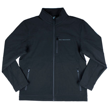 Black jacket with 'San Francisco' branding on a white background