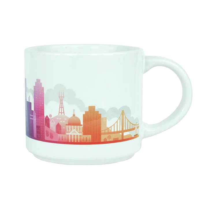 Rainbow colored San Francisco Skyline Mug, by Golden Gate National Parks Conservancy