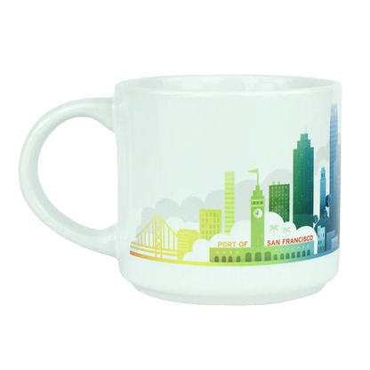 Rainbow colored San Francisco Skyline Mug, by Golden Gate National Parks Conservancy