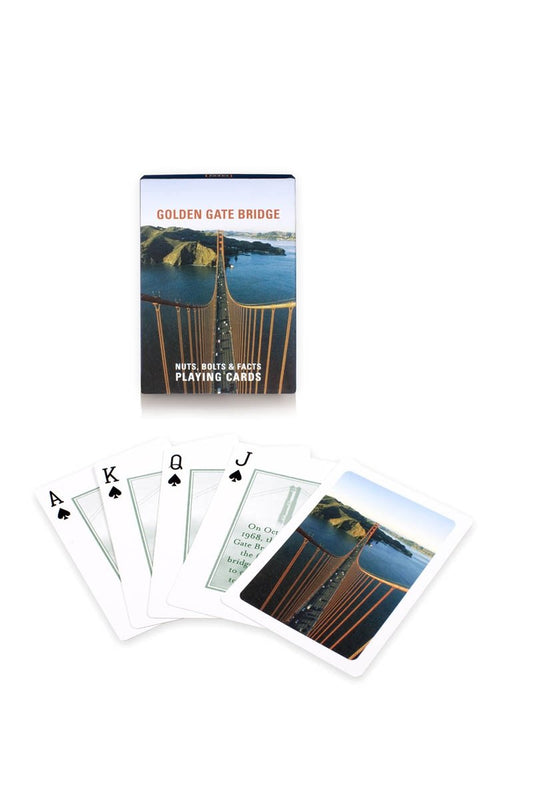 Golden Gate Bridge souvenir playing cards, featuring 52 fun facts about San Francisco's historic span.