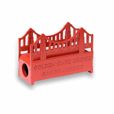 International Orange coated steel Golden Gate Bridge pencil sharpener.